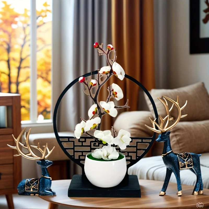 Home Office Headset - Sztuczny bonsai z kwiatami śliwy w