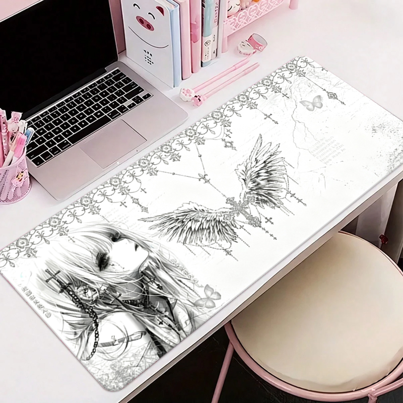 Home Office Keyboard And Mouse - Skórzana podkładka pod mysz czarno-biała Anime