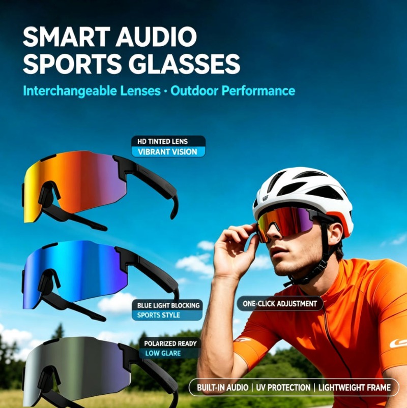 Home Office Headset - Inteligentne okulary sportowe z funkcją Bluetooth,